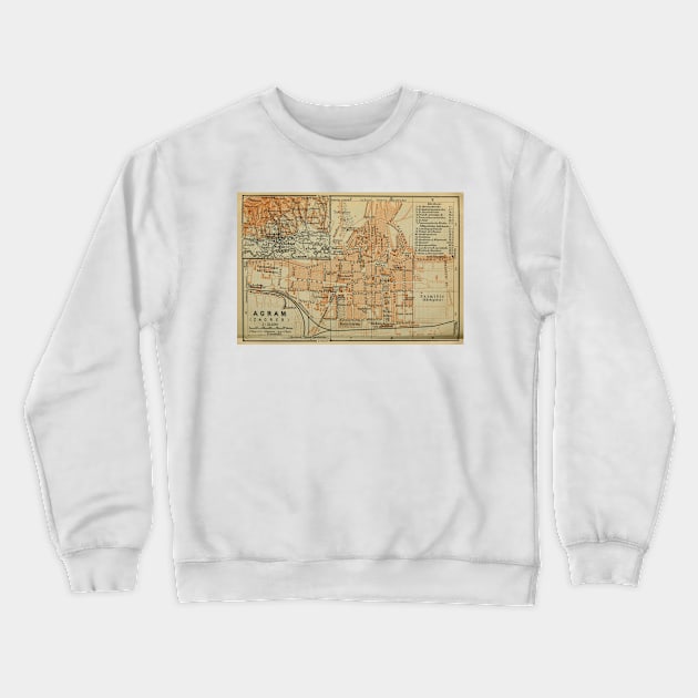 Vintage Zagreb Croatia Map (1911) Crewneck Sweatshirt by Bravuramedia